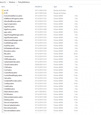 Fichiers ADMX / DML sur un Windows 10